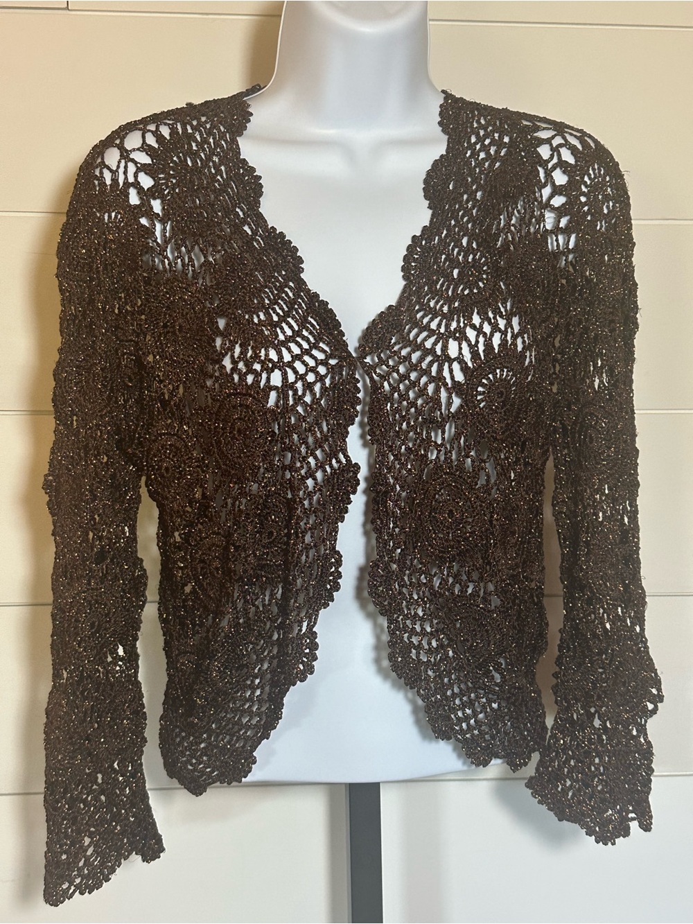 #273 Brown Crochet Openwork Women's Sweater Cardigan